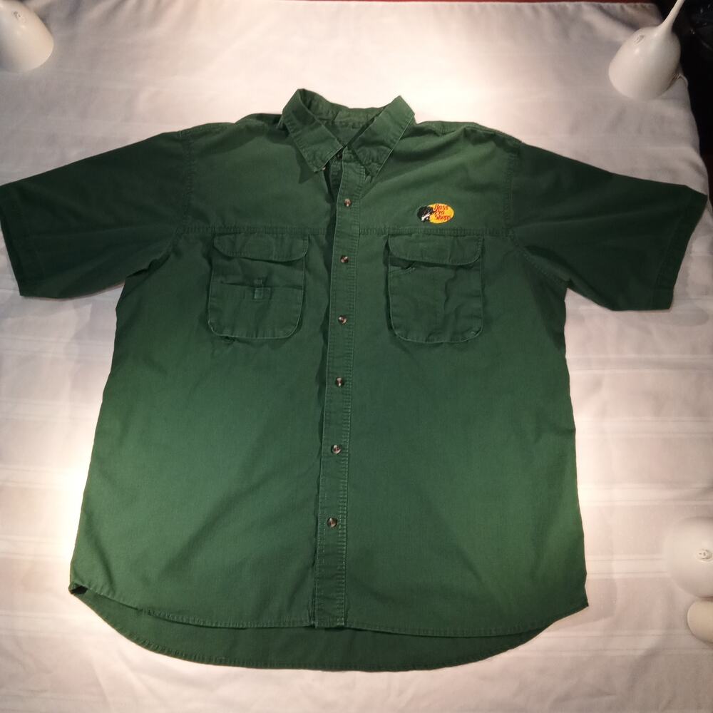 Bass Pro Shops 2XL Green‎ Fishing Shirt Mesh Lined Short Sleeve Button-Down
